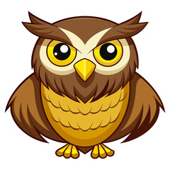 Illustration of a cartoon owl with yellow eyes on transparent background