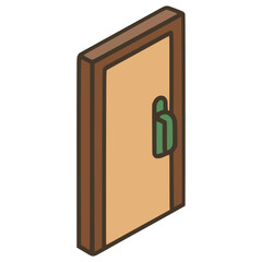 Office wooden door furniture flat color vector illustration template design