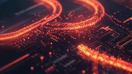 Digital data flowing through glowing circuit board pathways - Powered by Adobe