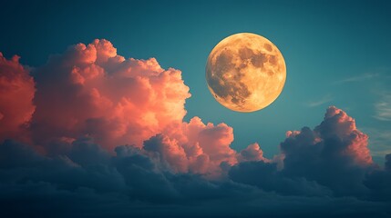 Orange moon over dramatic clouds