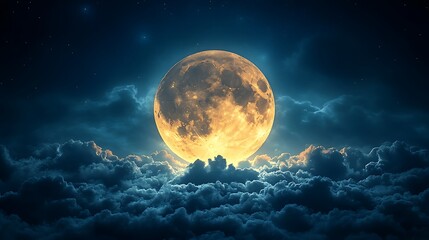 Glowing moon celestial body night sky cloudscape