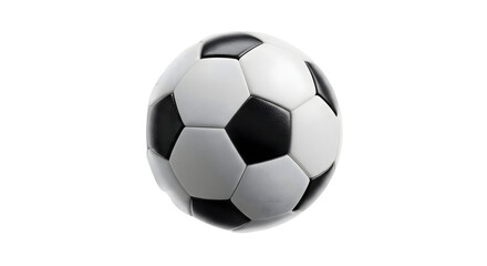 Obraz premium A classic soccer ball isolated on a neutral background. The ball features a black and white pentagonal design, a symbol of sport and competition.
