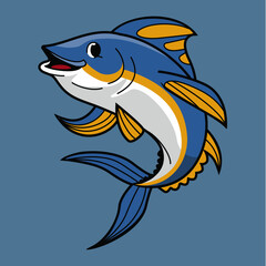 Playful Underwater Realm: A vibrant, animated fish, its streamlined form slicing through aquatic space. This captivating illustration radiates a cheerful, cartoonish charm.