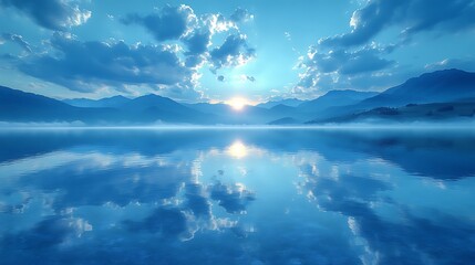 Serene lake sunrise reflection view