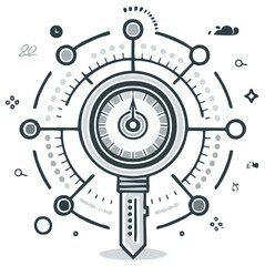 Fototapeta premium Conceptual hand-drawn diagram of a compass like device with connecting points and measurements