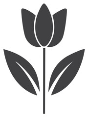 Stylized Tulip Flower Silhouette with Leaves Simple Floral Icon Design Element