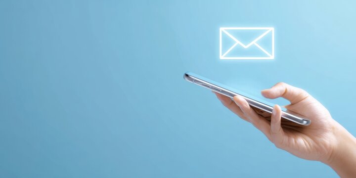 The Smartphone with Floating Email Icon Over Hand Represents Digital Messaging Concept