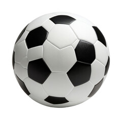 Spherical soccer ball; classic black & white pattern against dark backdrop