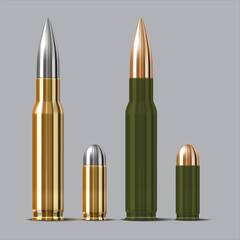 Bullet Arsenal: A detailed illustration showcasing an array of bullets, each with distinct features. A collection of metallic cartridges