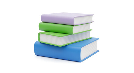 Stack of four colorful books blue green purple on white background education learning