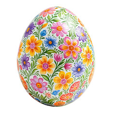 Floral Easter egg, colorful blossoms covering entire surface. Isolated