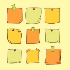 Sticky Note Composition: An eye-level shot captures a vibrant arrangement of square-shaped sticky notes, each uniquely adorned and ready to convey messages or mark tasks.