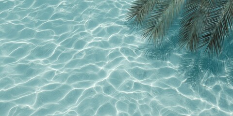 The Palm Fronds Casting Shadows Over Clear Turquoise Pool Water on Sunny Day