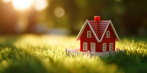 The house model on sunlit grass with warm bokeh and soft dreamy lighting