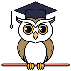 Fototapeta premium Wise cartoon owl wearing graduation cap with tassel symbolizing education and knowledge
