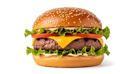 Cheeseburger with lettuce and tomato isolated on white background