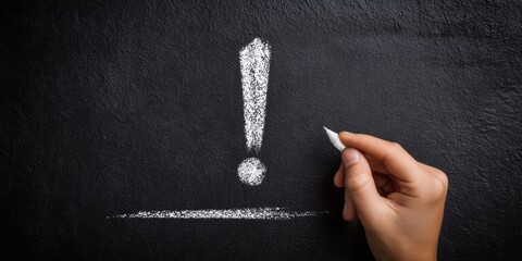 The Exclamation Mark Drawn in Chalk on a Blackboard Near a Hand