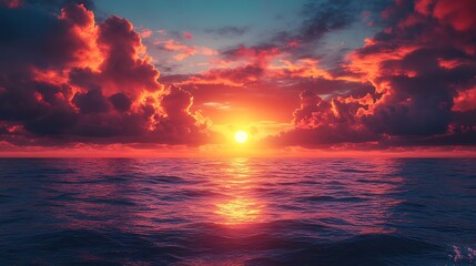 Sunset over calm water color