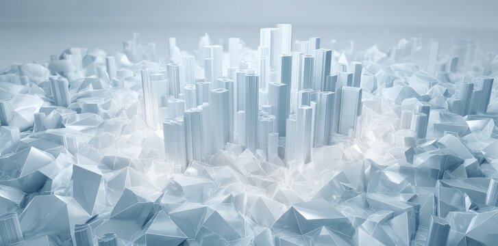 Abstract Digital Cityscape With Geometric Shapes And Connecting Lines