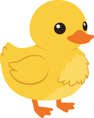 Cute yellow duckling cartoon illustration, adorable baby duck character, sweet farm animal design for children’s education and creative artwork
