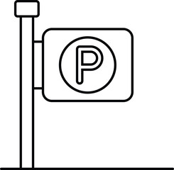 Simple thin-line vector icon representing a parking symbol with the letter “P.” Ideal for maps, navigation apps, transportation graphics, signage, UI UX interfaces, and location illustrations.