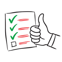 Hand giving thumbs up next to completed checklist design