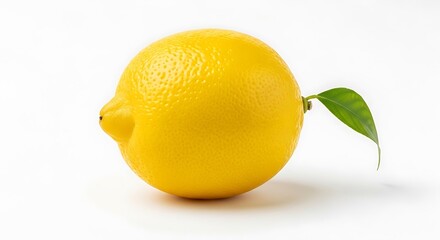 Yellow lemon with green leaf isolated on white background