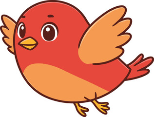 Cute red and orange cartoon bird flying, adorable flat style animal illustration, cheerful vector design for kids and nursery art