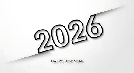 Clean and modern design featuring the year 2026 in bold outline typography with a subtle shadow effect on a white background perfect for new year s celebrations and future themed concepts