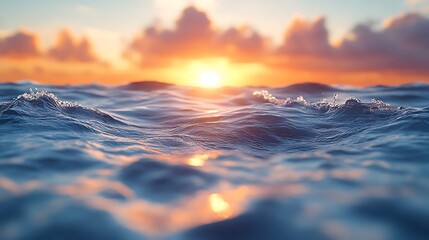 Ocean waves sunset view illustration