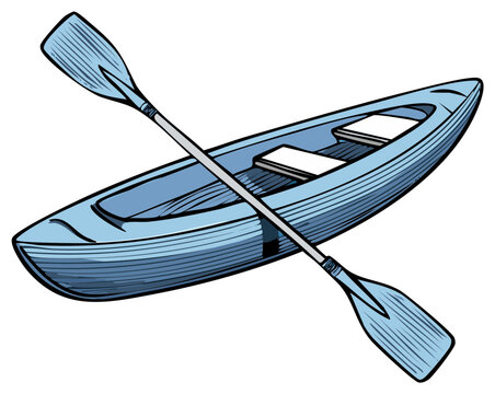 Blue kayak and double bladed paddle vector illustration for summer water adventures
