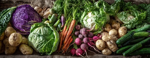 The Vegetables Rustic assortment of fresh farm cabbage carrots potatoes beets and cucumbers