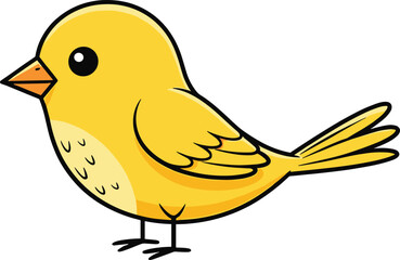 Cute yellow cartoon bird illustration, adorable small animal character design, bright cheerful vector art, isolated wildlife drawing for children