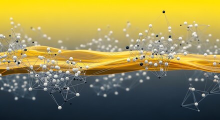Abstract Molecular Structure Plexus Science Background with Golden Wave Illustration