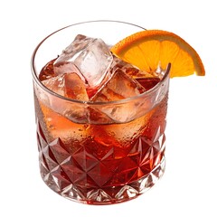 Negroni Cocktail in Crystal Glass with Ice Cubes