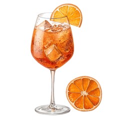 Aperol Spritz in Tall Wine Glass with Ice and Orange Slice