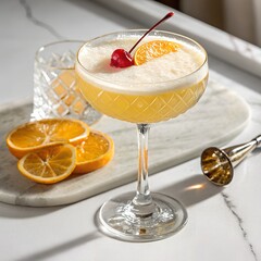 Luxurious Yellow Cocktail in Crystal Coupe Glass