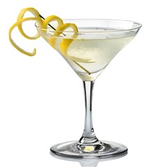 Classic Cocktail Drink with Lemon Twist in Clear Glass