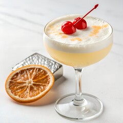 Elegant Pisco Sour in Vintage Cocktail Glass