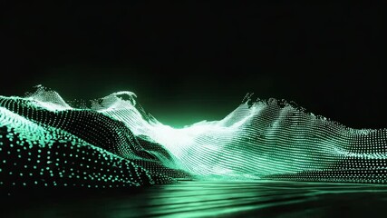 Green digital wave flowing data particles network connection - Powered by Adobe