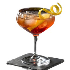 Fruit Garnished Red Cocktail in Coupe Glass