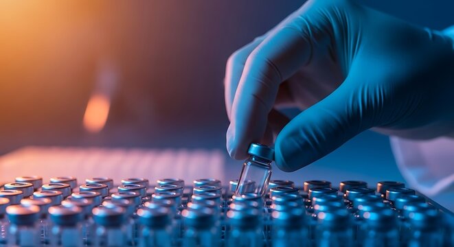 Medical Research and Development with Glove Hand and Vaccine Vials for Clinical Trials Pharmaceutica.jpg