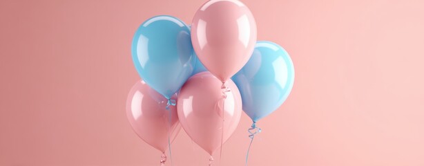 The Balloons in Pastel Pink and Blue Floating Against a Minimal Soft Background