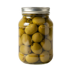 Jar of Fresh Pickled Green Olives on Transparent PNG Background &ndash; High-End Studio Shot
