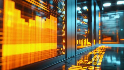 Server racks displaying digital data processing and network activity - Powered by Adobe
