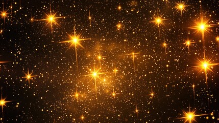 Dazzling Golden Star Field with Sparkling Cosmic Dust and Radiant Bokeh Effects in a Deep Night Sky