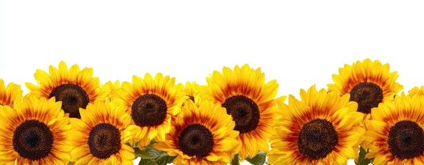 The Sunflowers Lined In A Row Against A Clean White Background For Summer