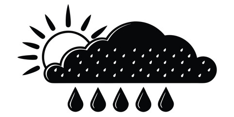 Sunny rain cloud icon illustration depicting weather conditions with falling raindrops