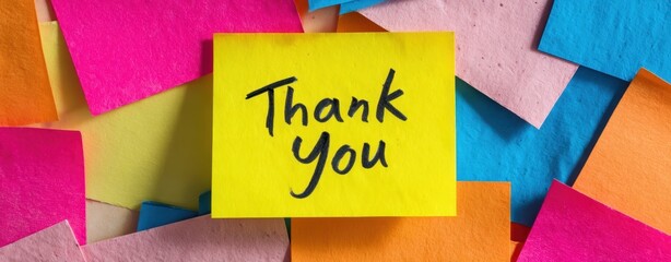 The Thank You Sticky Note Surrounded by Colorful Post-it Notes on Desk