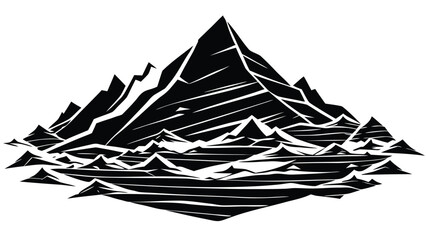 Stylized black and white mountain range vector illustration with water reflection effect